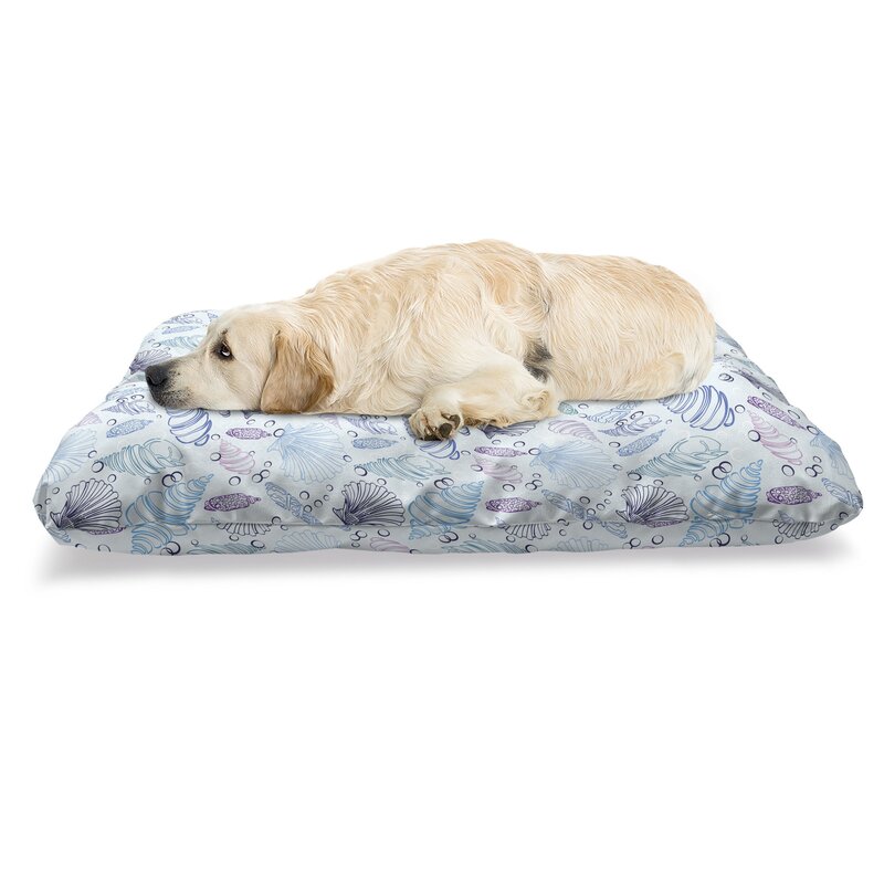 East Urban Home Nautical Pet Bed Various Sea Shell Pattern Underwater Bubbles Ocean Maritime Print Chew Resistant Pad For Dogs And Cats Cushion With Removable Cover 24 X 39